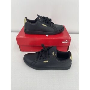 Puma Women's Smash Perforated Gold Metallic Black Leather Sneaker Shoes Size 6.5